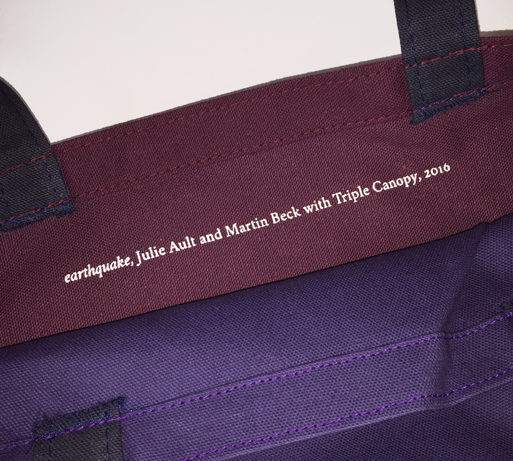 the tote was created on the occasion of triple canopys 2016 benefit which honored ault and comes in two color combinations blue purple and red orange